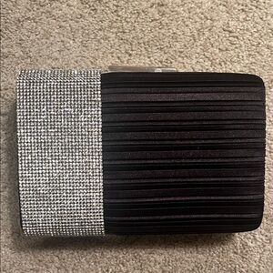 Vintage Elegant Sergio Feretti  Black and Silver Crystal Clutch (Optional Chain)